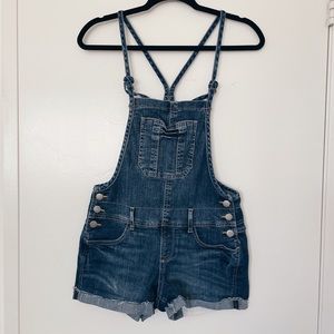 Classic blue denim overall shorts